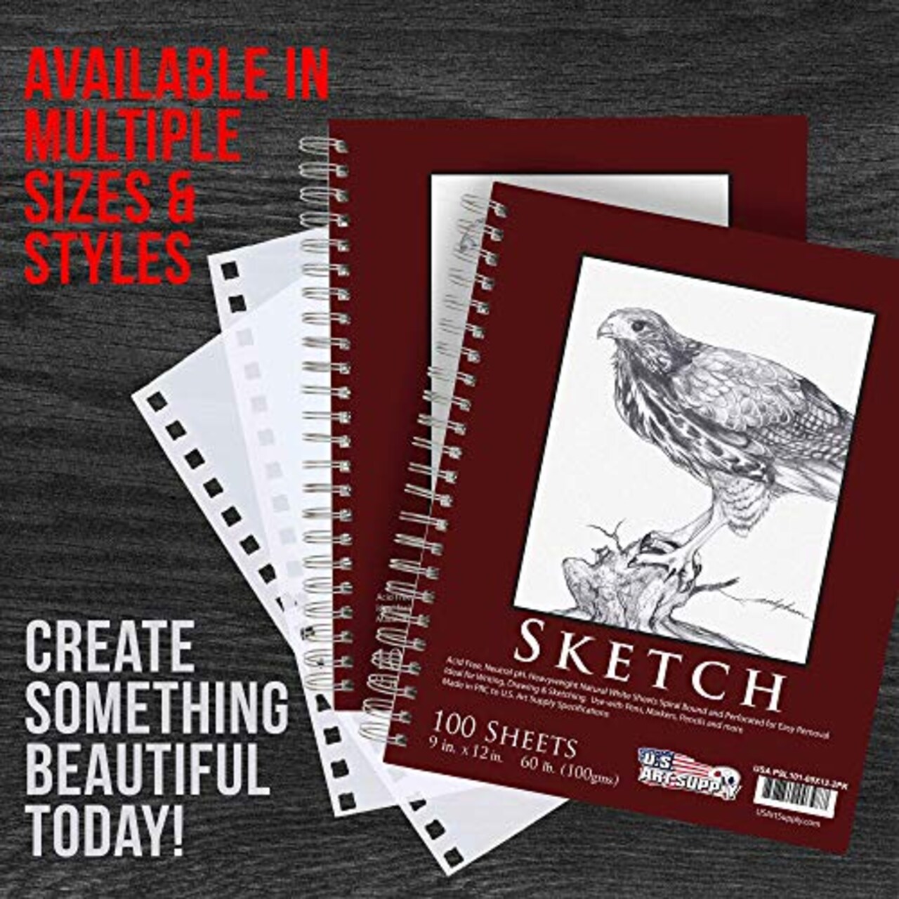 9" x 12" Sketch Book Pad, Pack of 2, 100 Sheets Each, 60lb (100gsm) - Spiral Bound Artist Sketching Drawing Paper Pad, Acid-Free - Graphite Colored Pencils, Charcoal - Adults, Students